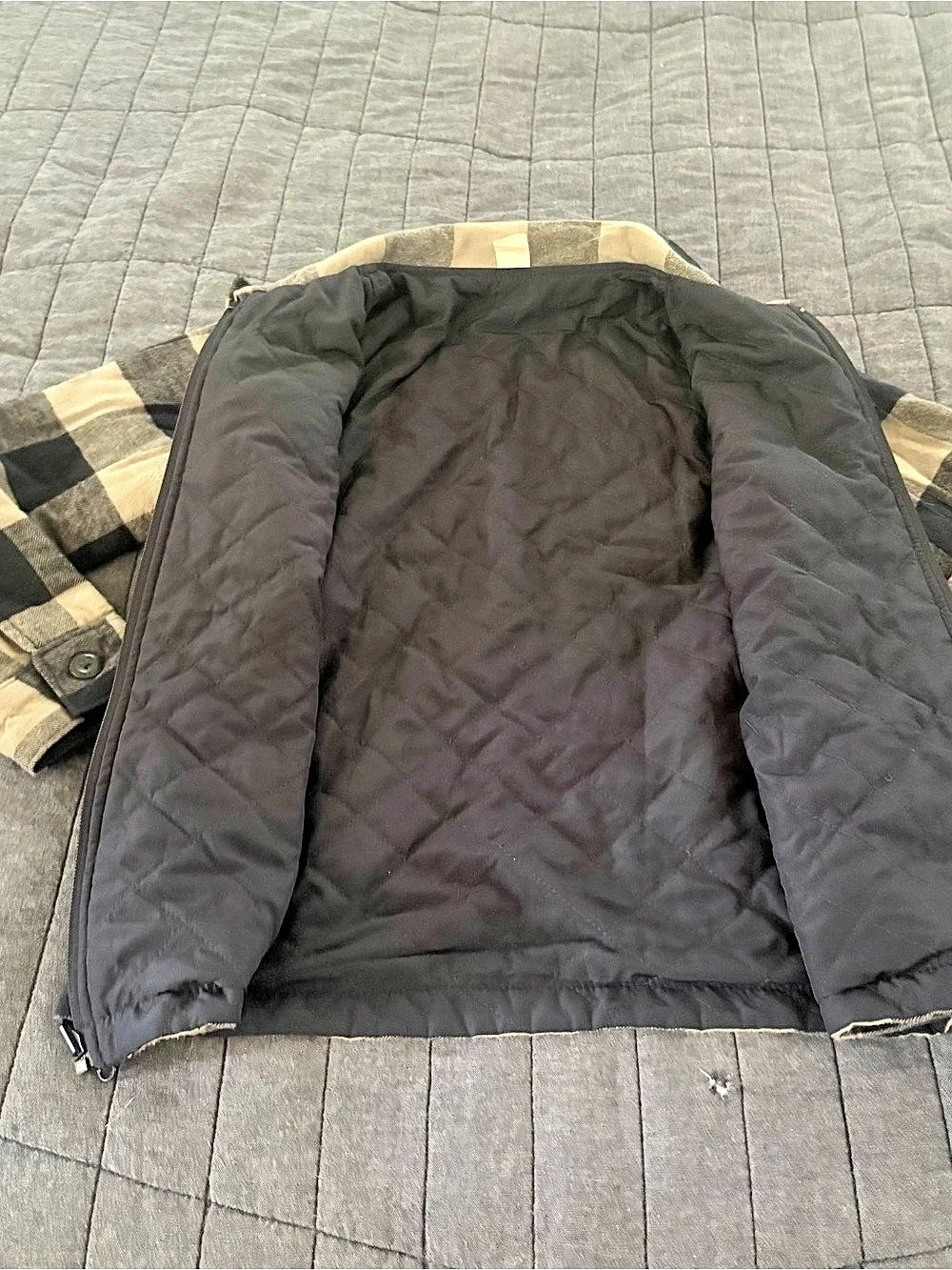OshKosh B'gosh Boys Blue/Grey Plaid Quilted Flannel Fall Zip Shirt Jacket; 10